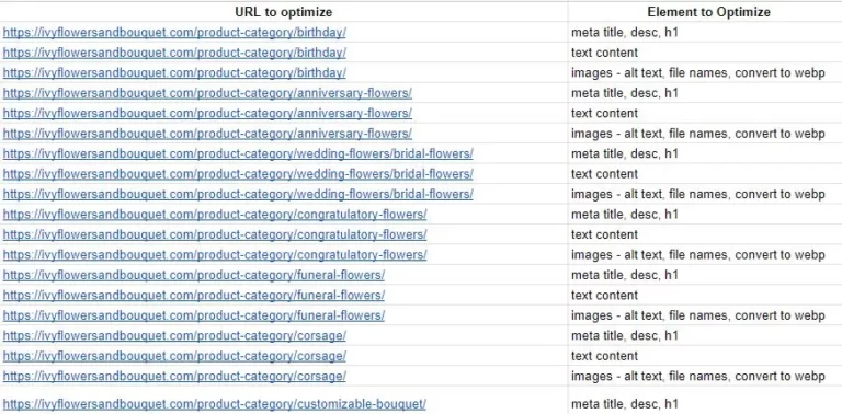 Ivy’s Flowers and Bouquet On-Page SEO